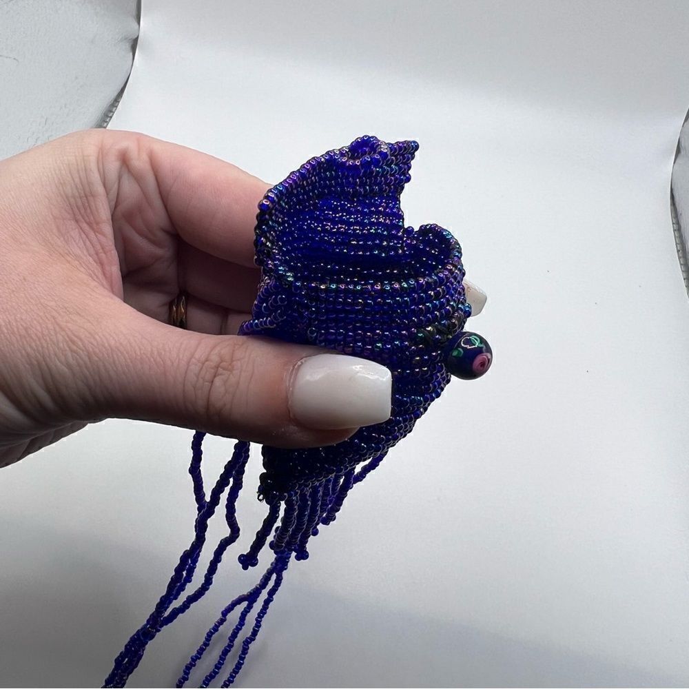 Vintage Purple Color Beaded Amulet Pouch Necklace with Rose Glass Bead - Picture 6 of 8